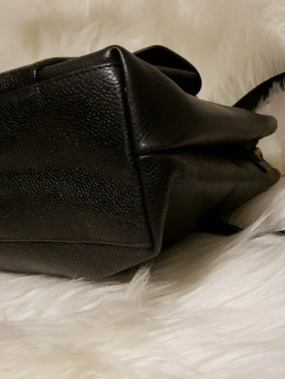 CHANEL Black Leather Shoulder Bag with Gold CC Hardware